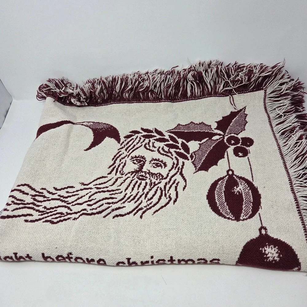 Vintage Twas Night Before Christmas Tapestry Throw 47x70 Cotton Spain Santa NICE